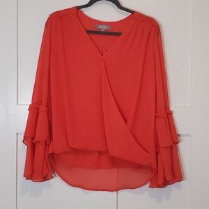 Marled Reunited Clothing Top Orange Flowy V Neck Wrap Front Bell Sleeves Medium